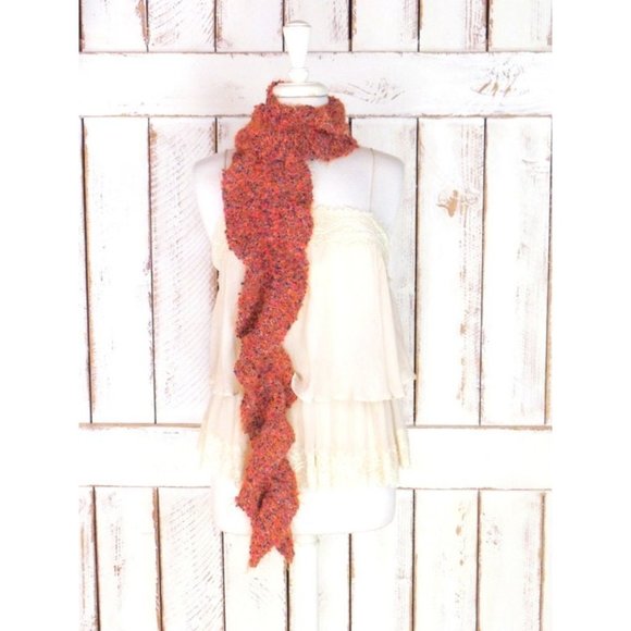 Vintage rust orange crochet knit scarf/long handmade knit wool scarf - Picture 3 of 4